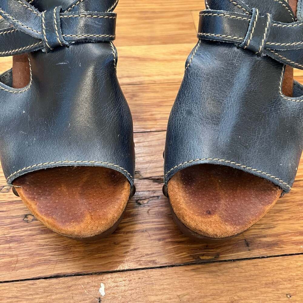 Sbicca Vintage Collection Unison Navy Leather Platform Clog Sandals Size 7 Boho - Picture 8 of 10